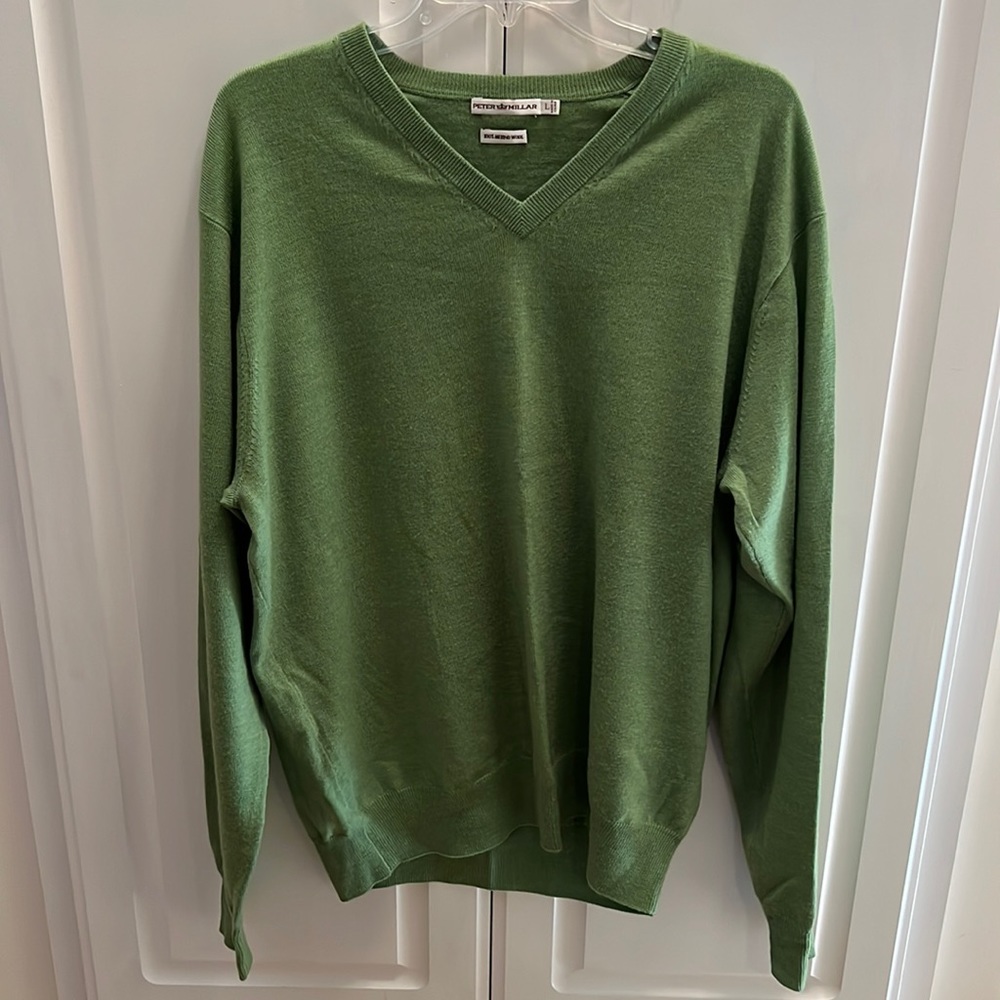 Peter Millar V Neck Green Sweater Size Large